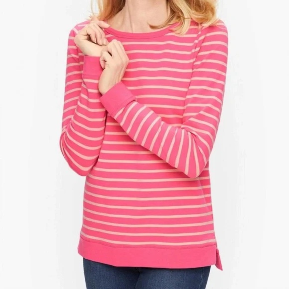 Talbots | Shoreline Stripe Sweatshirt Vivid Pink/Peach Pink NWT